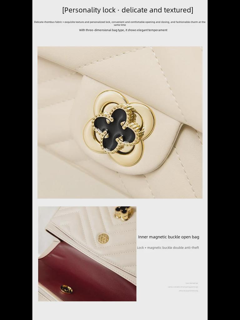 Женская сумка через плечо из натуральной кожи с замком-четырехлистником и цепочкой с бриллиантами