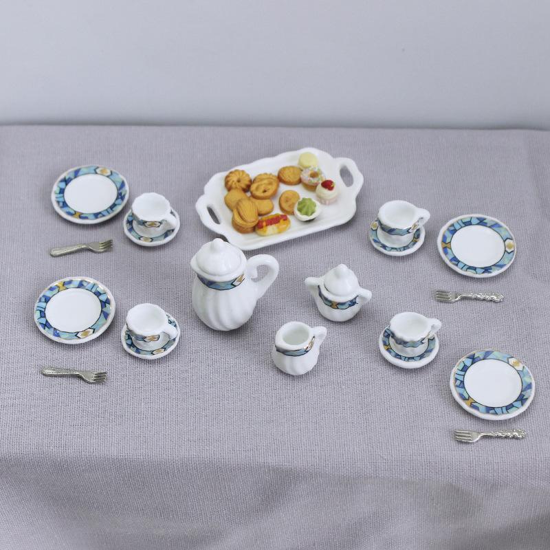 Аксессуары для кукольного домика 1/12, кухонная миниатюра, 15 шт., мини-фарфоровый цветок, набор чайных чашек, декор для кукольного домика, имитация кукольного домика, декоративные аксессуары