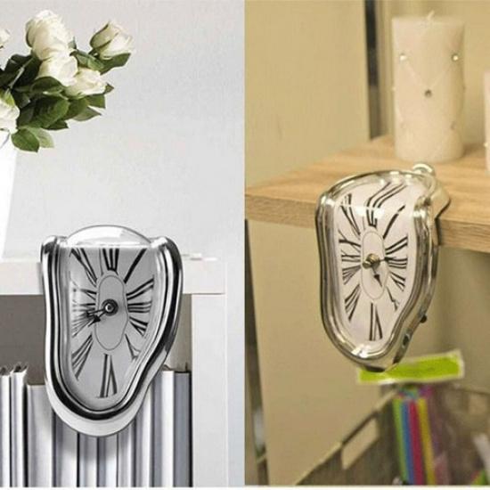 Style Surreal Melting Distorted Wall Clock Surrealist Salvador Dali Style Silver