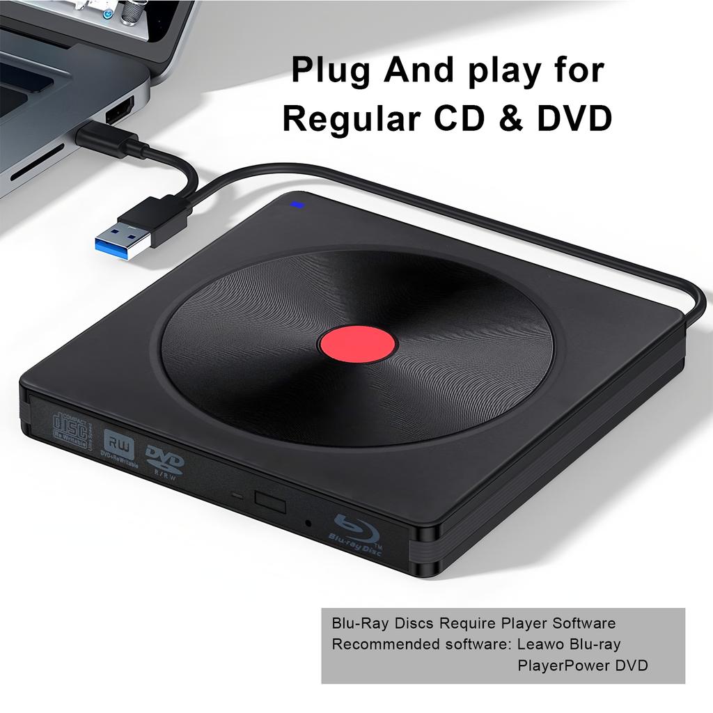 Внешний Blu-ray привод, Портативный Blu-ray плеер и CD DVD рекордер – USB 3.0 и Type-C BD/DVD/CD ридер, Легкий для ноутбука
