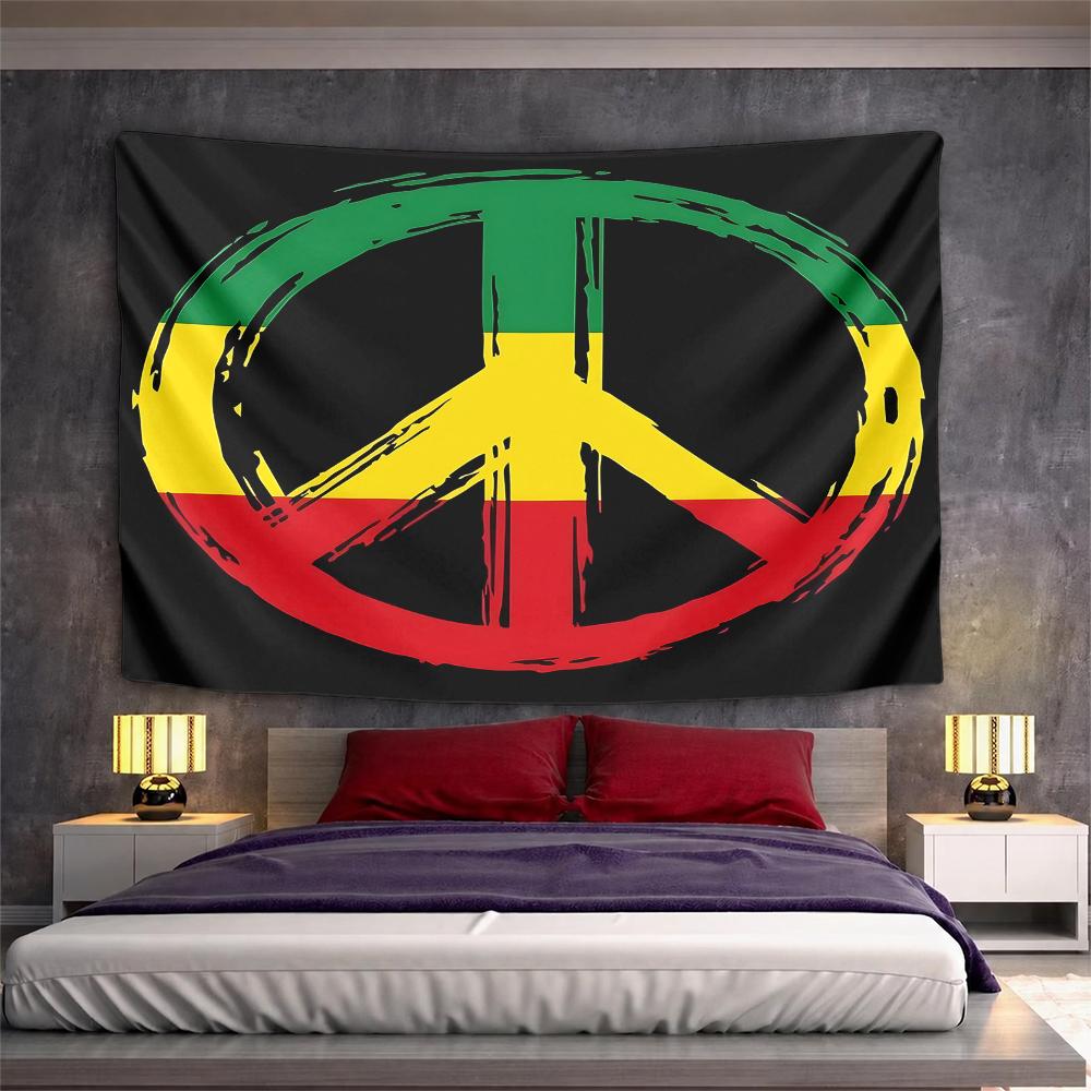 Rasta Peace Sign Symbol Green Yellow Red Reggae Wall Tapestry Bohemian Decor for Living Room Dorm Room Gift
