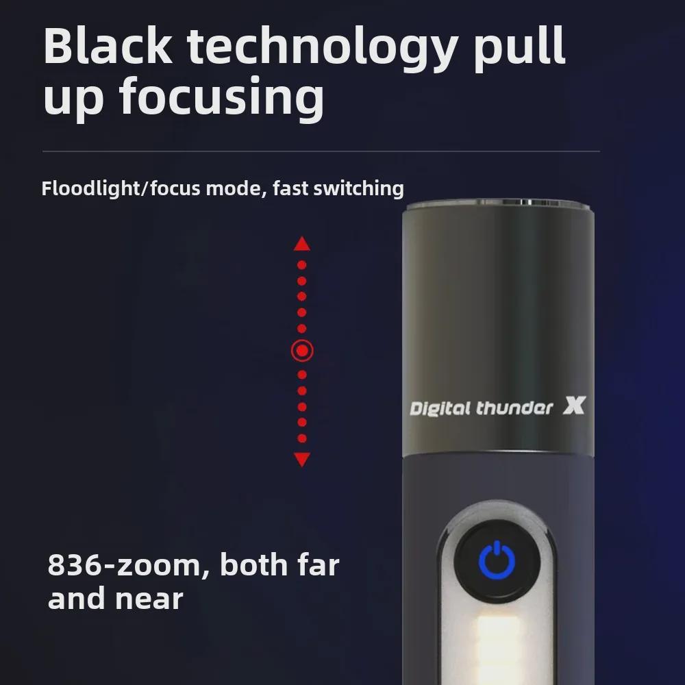 Многофункциональный кемпинговый фонарь с боковым COB светом, дальнобойным белым лазером и зумом