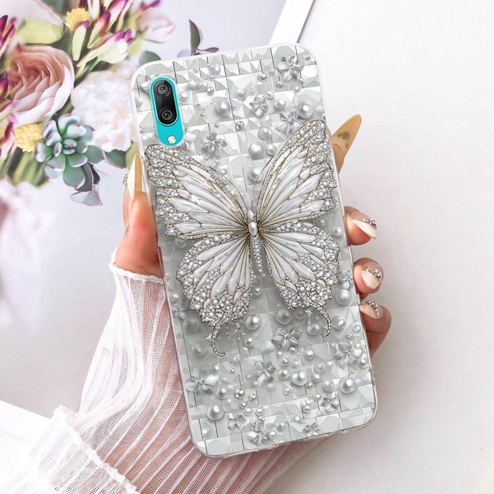 Transparent For Huawei Y7 Pro 2019 Case DUB-LX2 Cute Cat Fashion Butterfly Funny Painted Cover For Huawei Y7Pro 2019 Casing