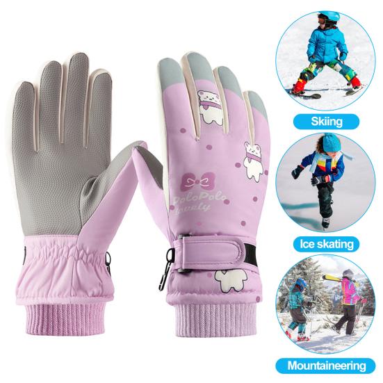 1 пара зимних лыжных перчаток с застежкой-лентой, водонепроницаемые, ветрозащитные, с флисовой подкладкой, термоперчатки для детей с сенсорным экраном