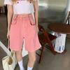 Летняя повседневная верхняя одежда, утягивающие широкие брюки средней длины, розовые укороченные брюки с высокой талией для студенток, свободные джинсовые шорты в корейском стиле
