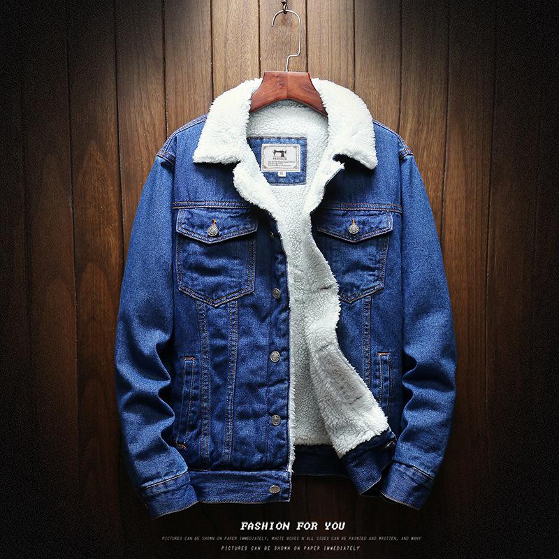 Jean Jacket Men Thick Streetwear Denim Bomber Jackets Coat Male Vintage Blue Men 'S Outwear Plus Velvet Single Breasted Windbreak