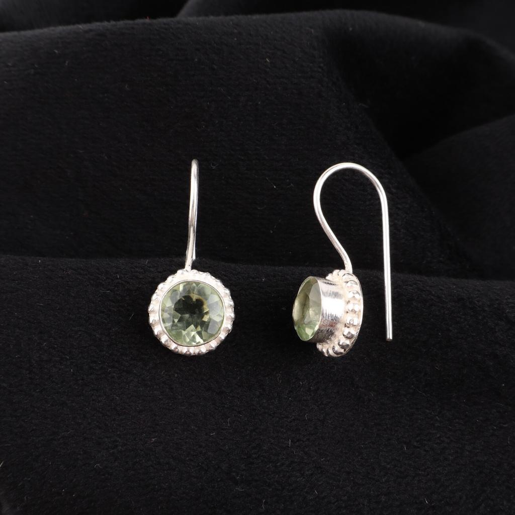 Зеленый Аметист Драгоценный Камень 925 Стерлинговое Серебро Ювелирные Изделия Ручной Работы Серьги-Крючки 0.93" EE-177-3