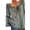 Women Sexy V Neck Long Sleeve Lace Up Shirt Versatile Loose T Shirt Great For Layering And Outings