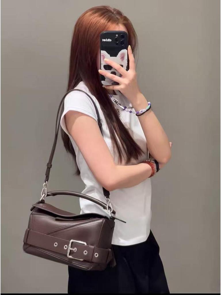 Женская сумка кроссбоди из натуральной кожи с геометрической лоскутной отделкой и пряжкой ремня в байкерском стиле