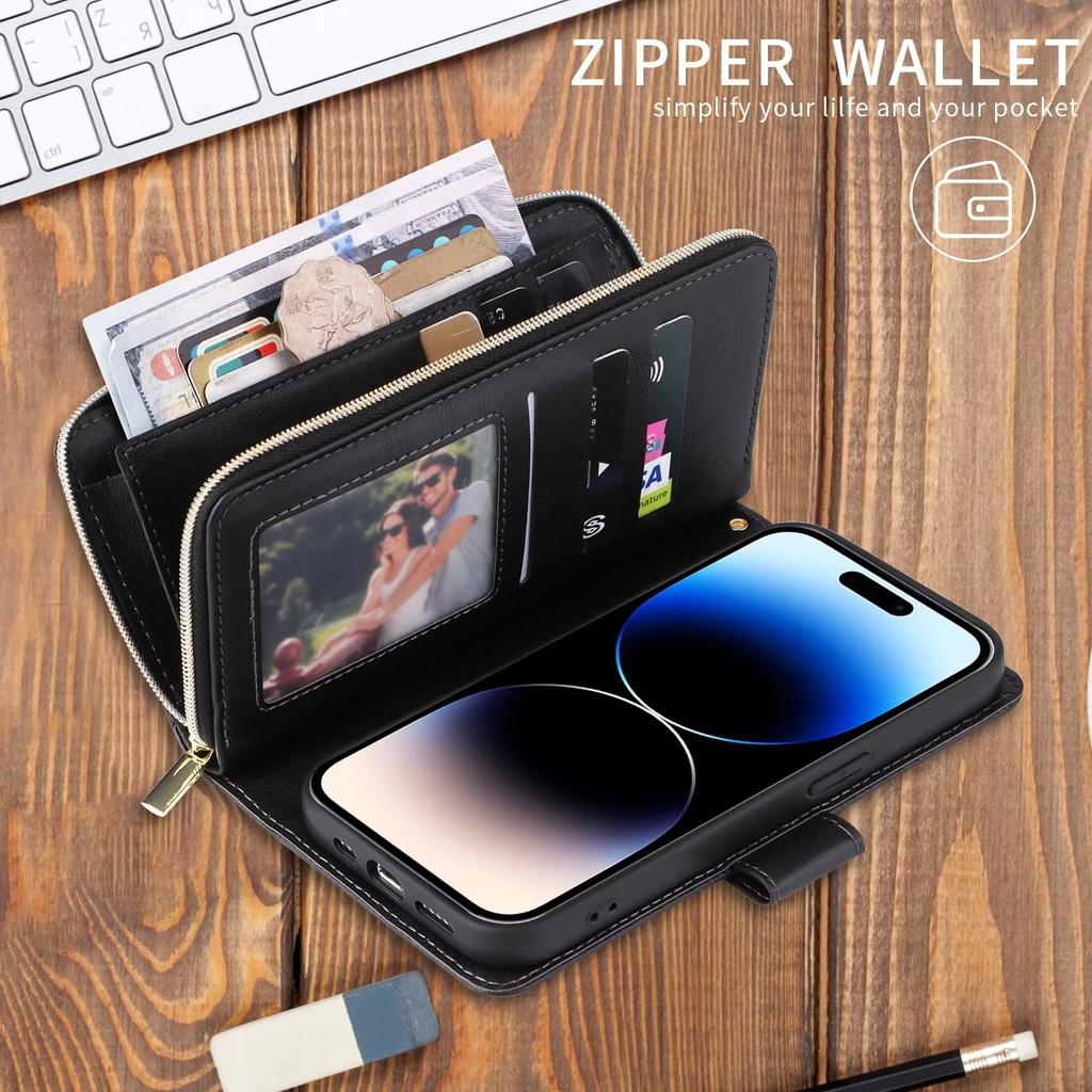 Ультратонкий двухслойный чехол-кошелек с отделениями для карт для iPhone 15 14 13 12 11 XR Samsung S24 S23 S22 S21 A13 A14 A15 A35 A55 A54 Redmi кожаный откидной чехол