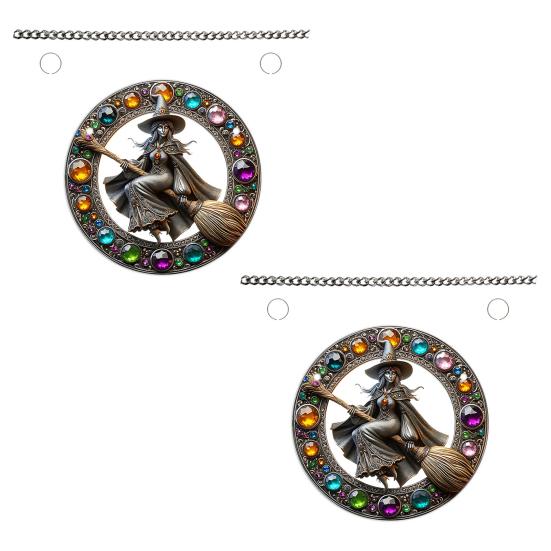 Halloween Witch Flying Broom Suncatcher Faux Crystal Magic Witch Wall Art Decor Acrylic Stained Glass Window Hanging Sun Catcher for Home Decor