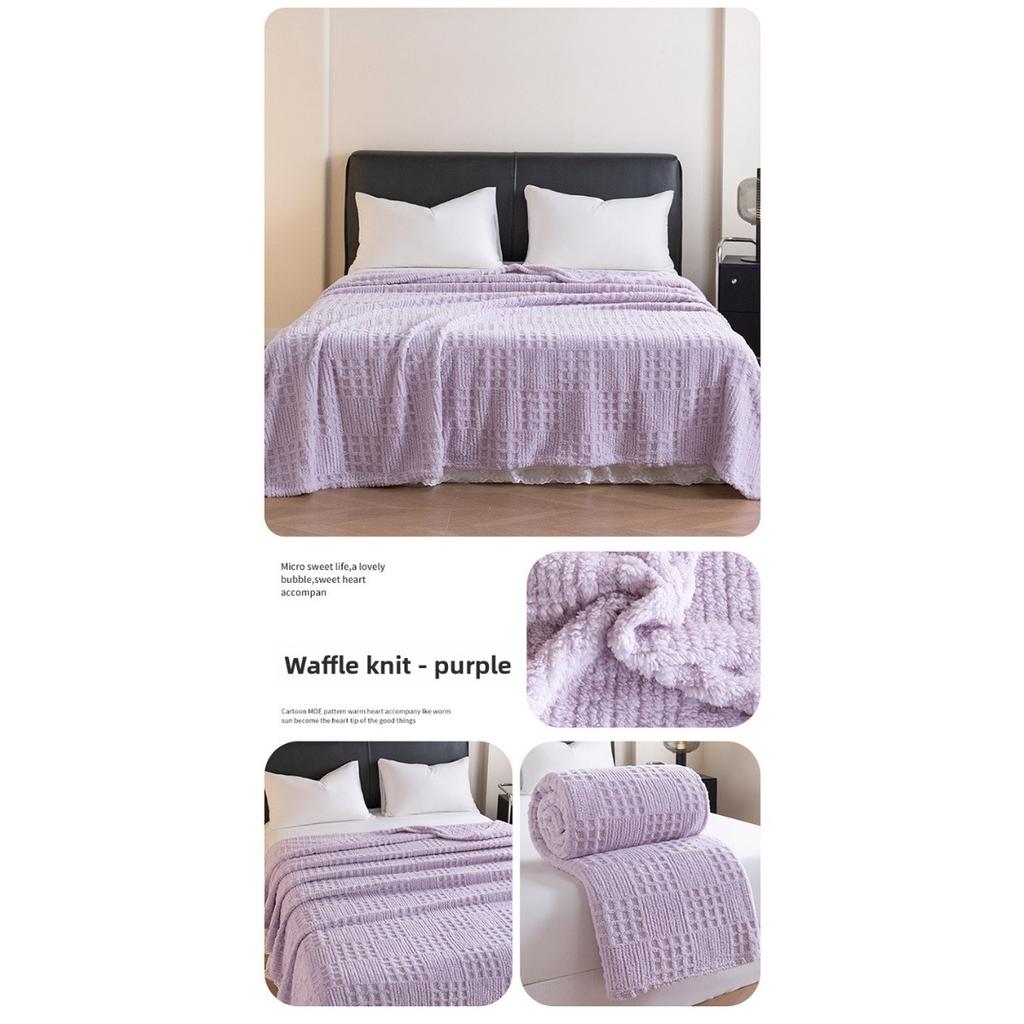 Thick Plush, Warm Double-sided Velvet Waffle Cover Blanket Jacquard Flannel Blanket with Plush Autumn and Winter Knitting