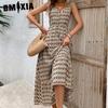 Women's Fashion Summer Spring Rhomboid Print Sleeveless V-Neck High Waist Casual Dresses