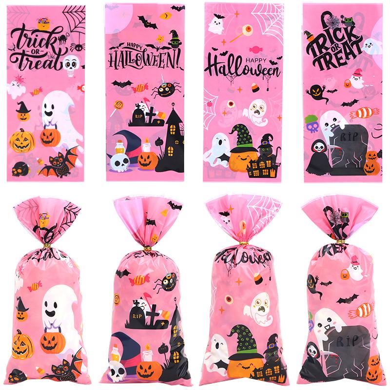 50 шт. подарочный пакет для конфет на Хэллоуин, пакет для печенья, пластиковые пакеты для упаковки закусок, украшения для вечеринки на Хэллоуин