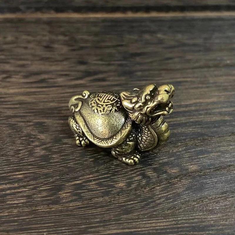 Dragon Head Turtle Body Retro Brass Mythical Beast Statue Creative Ornaments Home Living Room Office Tea Pet Table Decoration