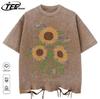 Good Very Beautiful Sunflower Print Washed T Shirts Womens Soft Cotton Clothing Street Creative Short Sleeve Summer Casual Tops
