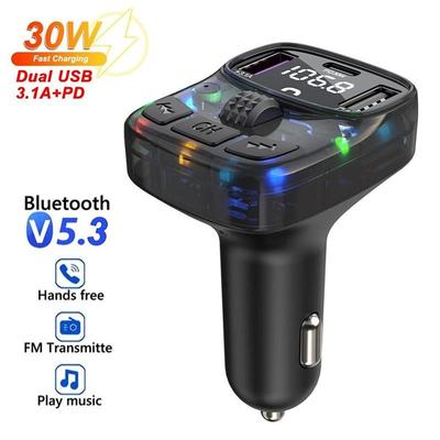 Bluetooth 5.3 Автомобильный FM-передатчик PD 30 Вт Dual USB 3.1A Type-C Быстрое зарядное устройство Громкая связь Вызов Автомобильный комплект Mp3-плеер Приемник FM-модулятор Поддержка TF U диска