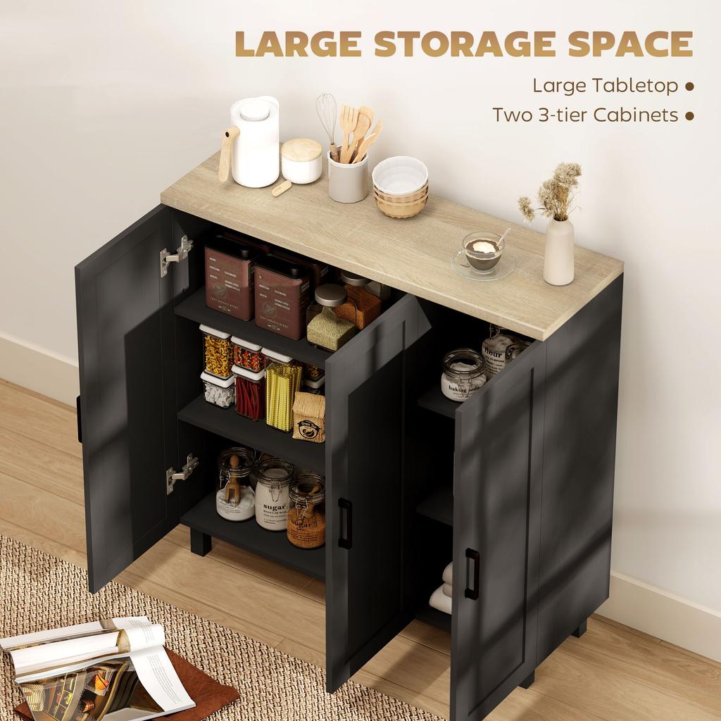 Sideboard Buffet Cabinet, Kitchen Storage Cabinet with 3 Doors and Adjustable Shelves for Living Room, Kitchen, Black