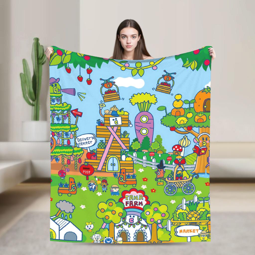 Japanese Cartoon Tamagotchis Blanket Cover Flannel Lightweight Thin Throw Blanket for Airplane Travel Bedspread