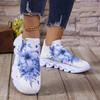 Flower Print Platfrom Sneakers Women Soft Sole Breathable Mesh Casual Shoes Woman Plus Size 43 Slip-On Non-Slip Running Shoes