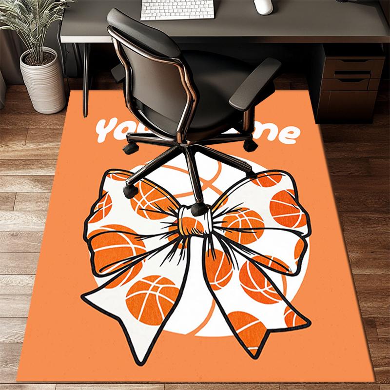 1PC Custom Name Basketball Bow Theme Floor Mat Ideal for Living Room, Game Rooms, Office, Bedroom,Floor Mat Playful Design