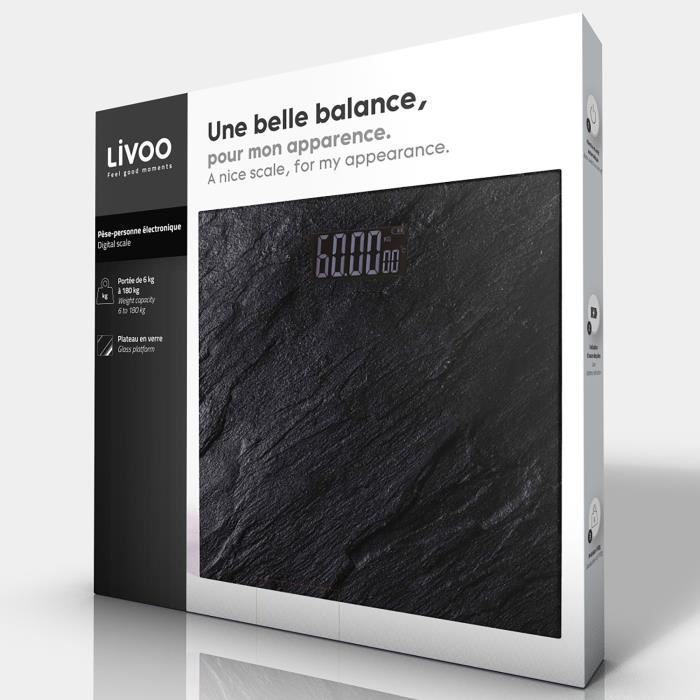 Pèse-personne électronique - LIVOO - DOM382PI - Impression pierre - Plateau en verre - Pesée jusqu’à 180 kg