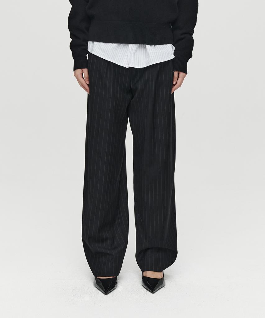 Hoite Wool Double Pleated Wide Pants (Black)