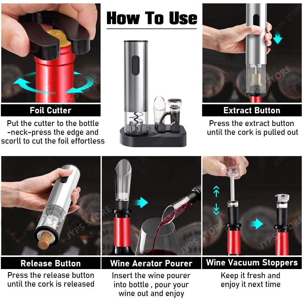 Электрический штопор из нержавеющей стали, автоматический штопор, открывалка для вина, фольгорез, набор открывалок для бутылок для кухни, вечеринки, подарков