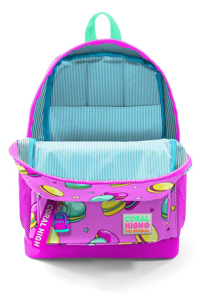 Coral High Kids Светло-розовый Водно-зеленый школьный рюкзак с четырьмя отделениями и узором Macaron 23462