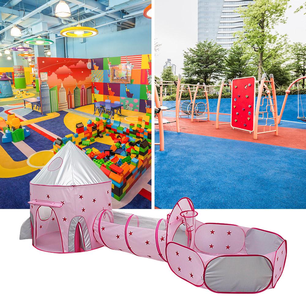 3 In 1 Kids Play Tent Crawl Tunnel Ans Ball Pit with Basketball Hoop Rocket Space Tent for Kids