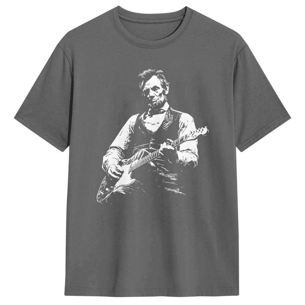 President Abraham Lincoln Playing Guitar Abe Lincoln Cotton T Shirt For Unisex Summer Awesome T Shirts Hippie Tee Shirt Tops