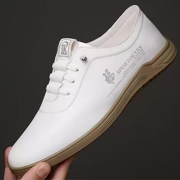 Мужская обувь, весенние новые повседневные кожаные туфли, мягкая подошва, дышащая, рабочая обувь с одной педалью, обувь для вождения, трендовые белые туфли для маленьких досок