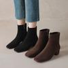 Krazing Pot Cow Suede Winter Med Heels Chelsea Boots Square Toe Women Zipper Size 43 Ankle Boots