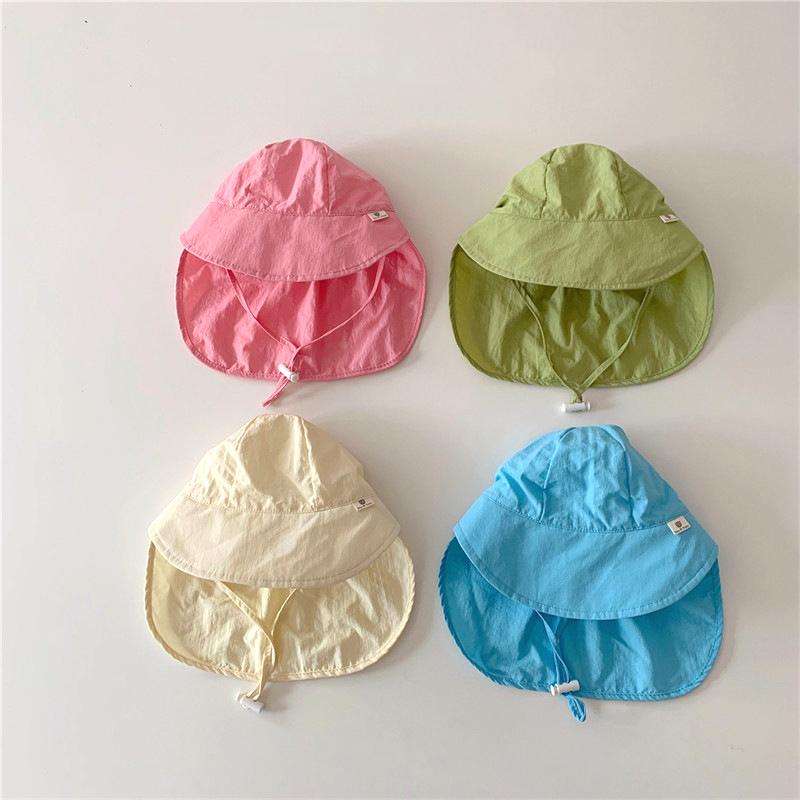 Summer Quick Drying Bucket Hat for Baby Outdoor Neck Protection Sun Hats Toddler Solid Color Big-brim Kids Fisherman Caps