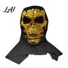 Mirror Texture Skull Mask Halloween Mask with Breathable Mesh Eyes Design Black Full Head Scarf Headscarf for Adults Party Props Light Transmissive
