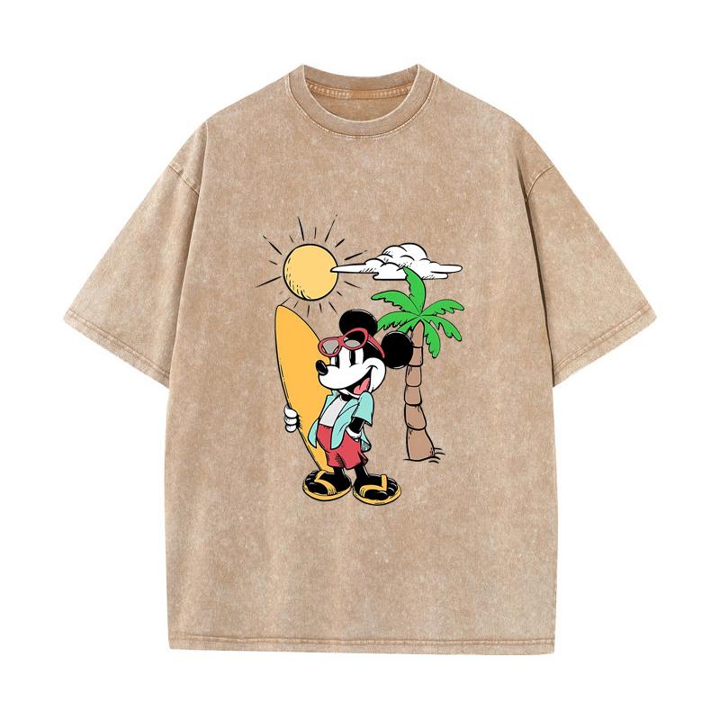 SX-92 MINISO 2026 Summer Vintage Wash  Printed Pure Cotton Shoulder Style Men's and Women's Round Neck Short Sleeved Couple T-shirt