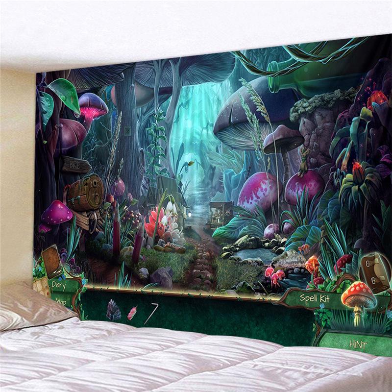 Paradise Wonderland Psychedelic Tapestry Wall Hanging Giant Mushroom House Bohemian Home Decor Wall Hanging Large Tapestry