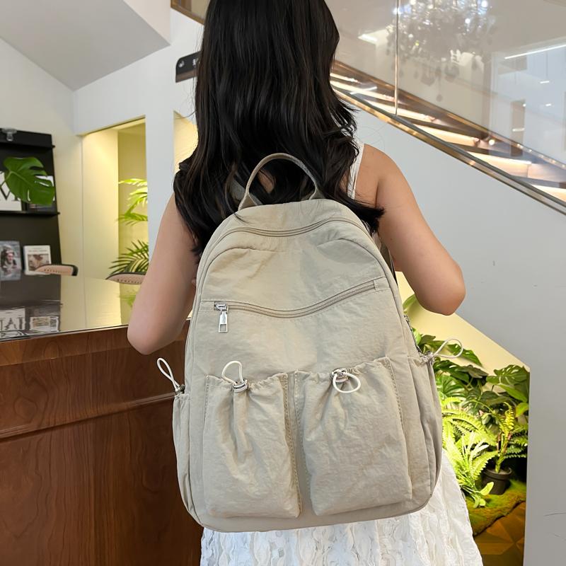 College Style Student School Bag Commuter Nylon Backpack Solid Color Women's Sports Bag