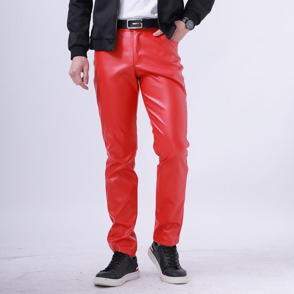 Весенне-летние эластичные узкие кожаные брюки в белую полоску для молодежи - Модный корейский стиль для мужчин