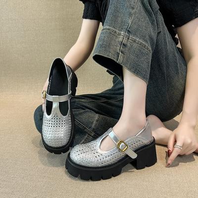 Туфли-лодочки с перфорацией, женские, новая платформа, Мэри Джейн, универсальные, дышащие, сандалии с перфорацией, большой размер, женская обувь 44