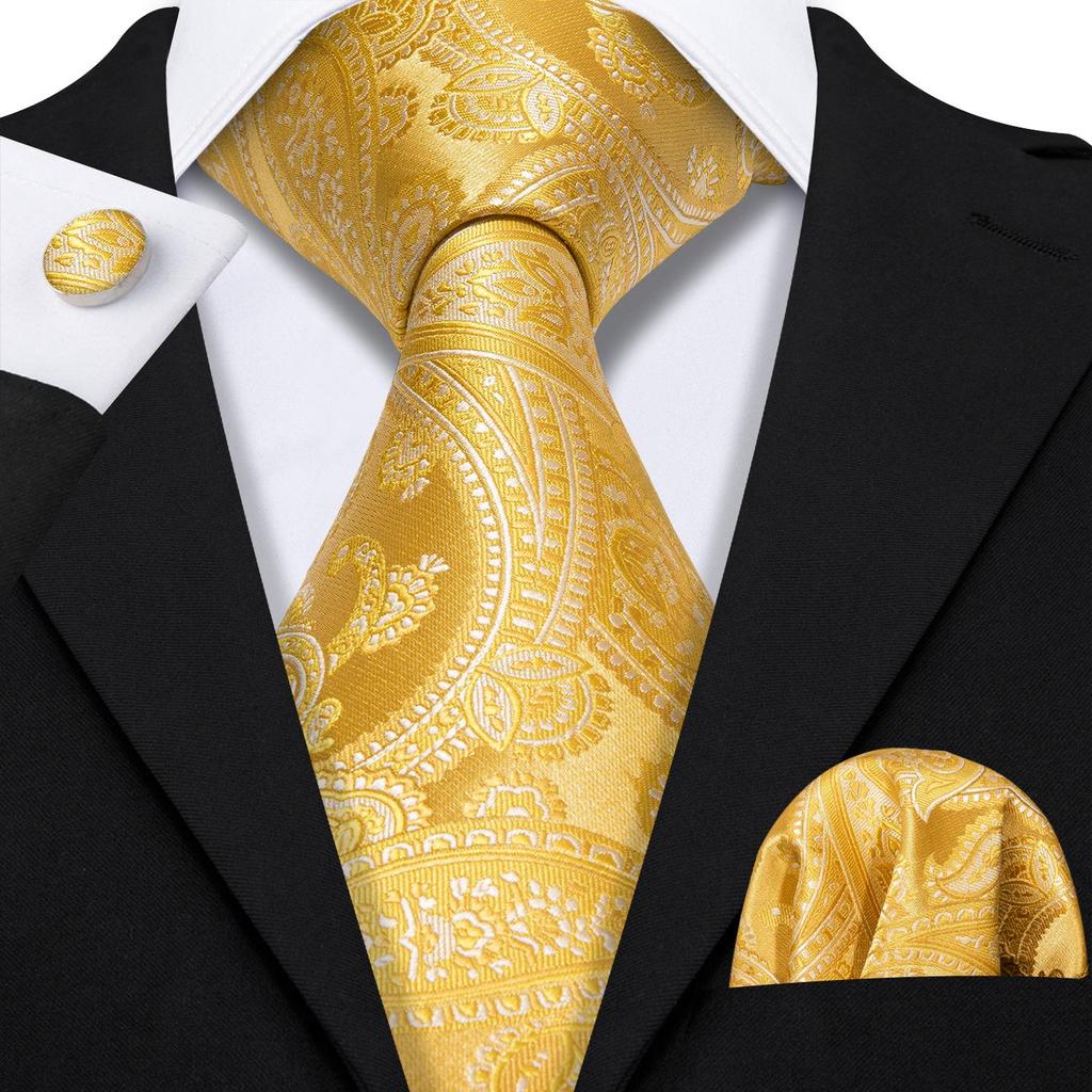 Barry.Wang Галстуки для мужчин, галстук, носовой платок, набор запонок, бордовый полосатый жаккардовый свадебный комплект