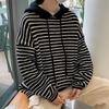 Унисекс кардиган с капюшоном в полоску: Ретро уличная одежда, осенне-зимний уютный повседневный трикотаж свободного кроя для подростков