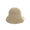 Women Summer Solid Color Woven Straw Bucket Sun Hat Foldable Wide Brim Hollow Breathable Sunscreen Beach Hat