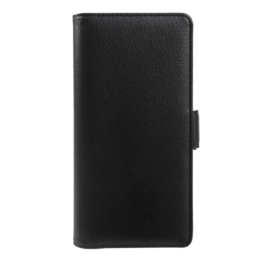 For iPhone 16 Wallet Case with Dual Magnetic Clasp Litchi Textured Leather Flip Stand Phone Cover