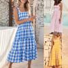 Women's Casual Midi Dress Everyday Sleeveless Loose Boho Plaid Dress Summer Beach Sundress
