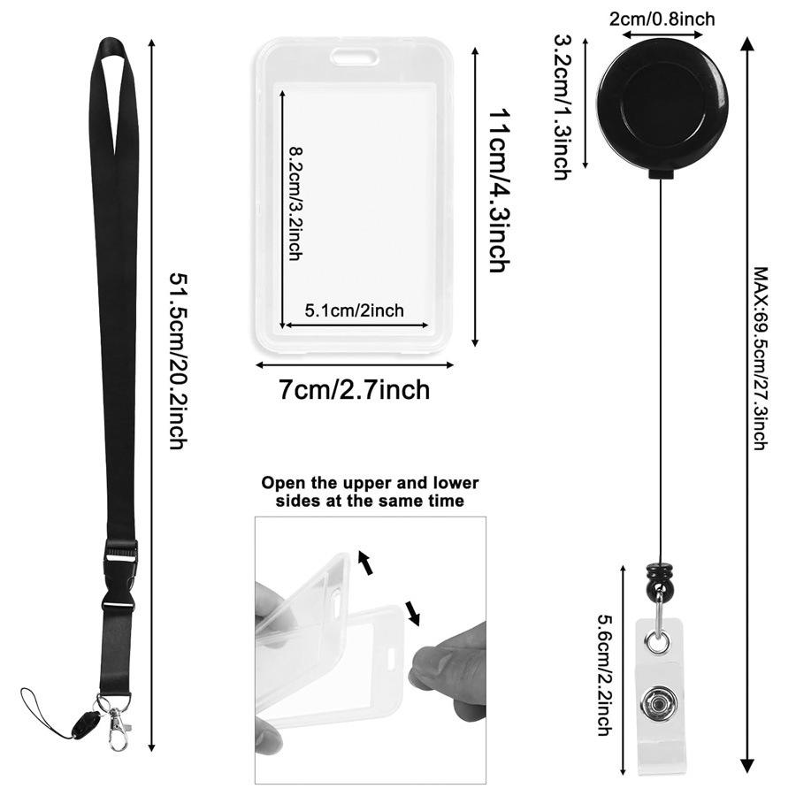 Retractable ID Card Holder with Neck Strap Long Lanyard for Women Men Office Worker Business Supplies