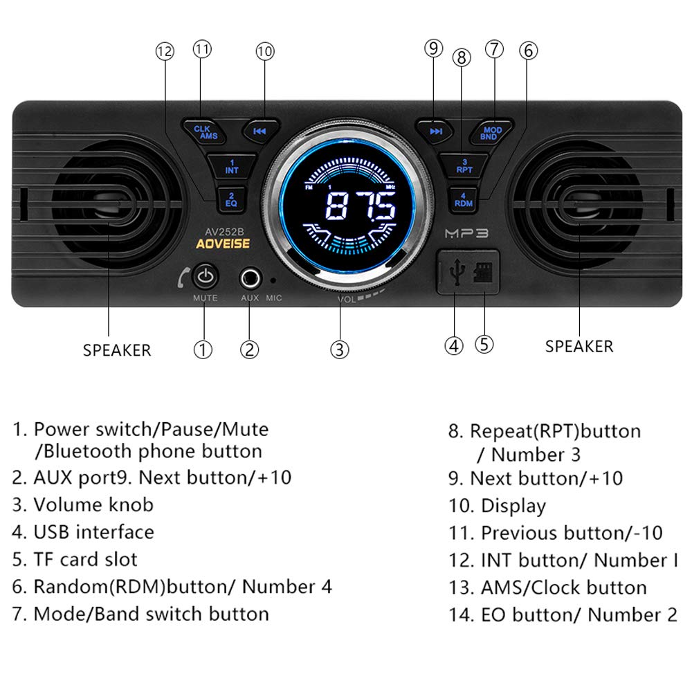 Boomboost AV252 12В MP3 Радио с поддержкой SD-карты и Твитером и Bluetooth Хост-динамик Встроенный в автомобиль