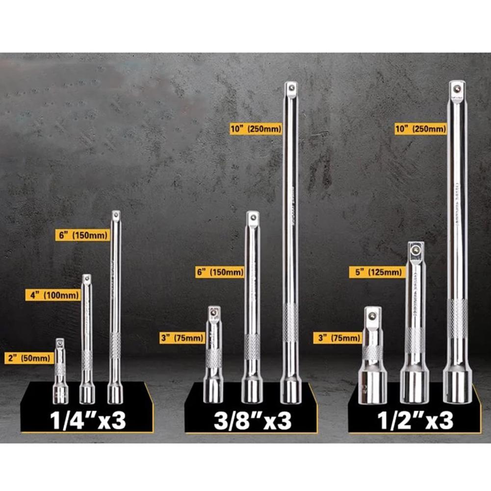 Удлинитель для торцевых головок 1/2", 1/4", 3/8", 3 шт. Запасные части для трещотки Удлинитель с приводом для головок Для удлинения