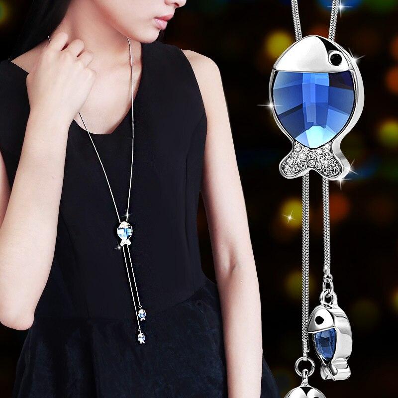 Длинные ожерелья и подвески для женщин Collier Femme, синий тюльпан, массивное свитер-цепочка, ожерелье, модные серебряные ювелирные изделия с кристаллами 2021