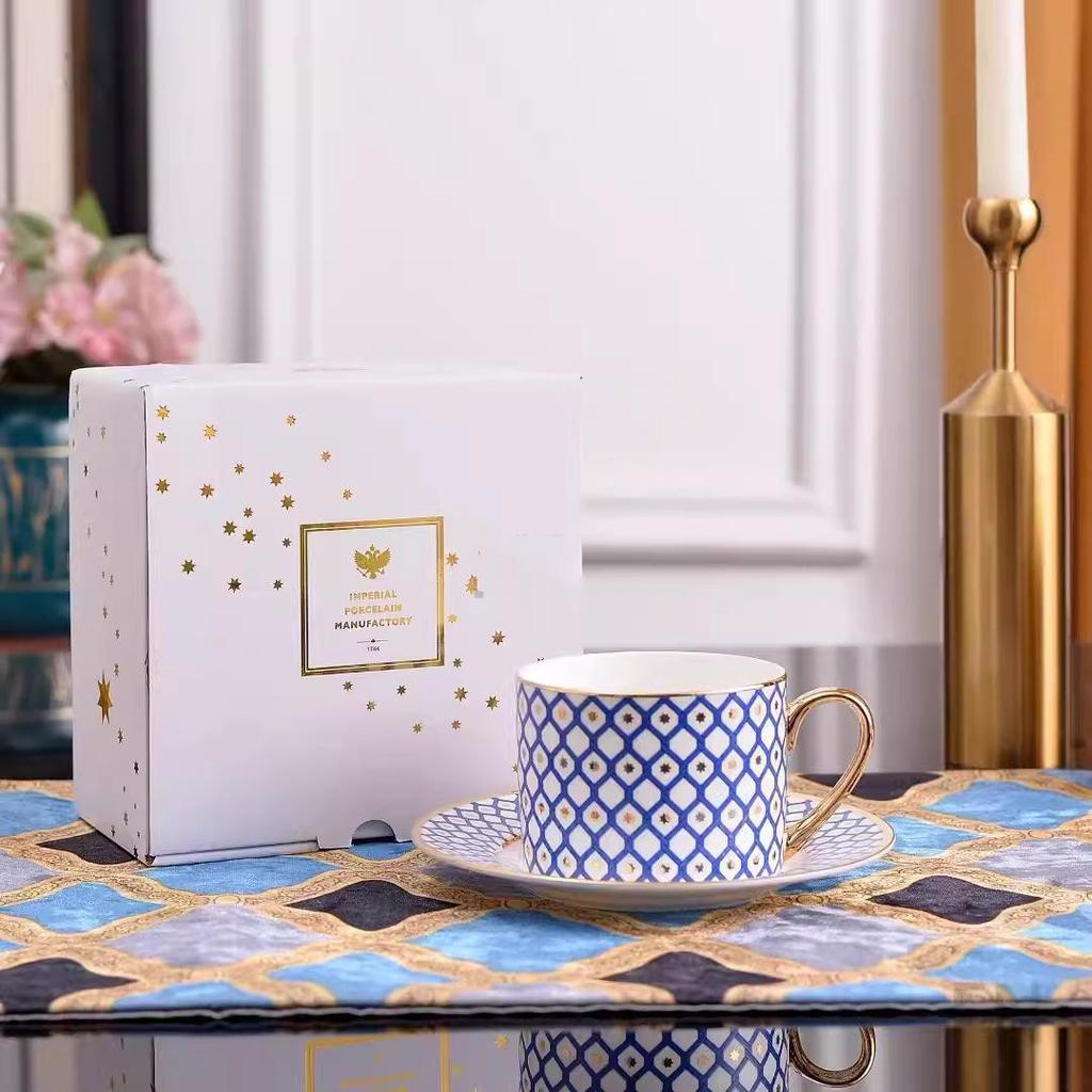Russian Royal Bone China Coffee Cup & Saucer Set - European-Style Ceramic for Afternoon Tea